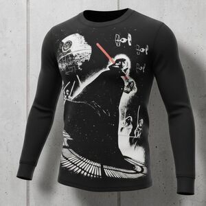 Star Wars Darth Vader Death Star Shirt Mens Medium Black Thermal Waffle Knit
